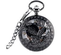 dvegGEE Reloj de Bolsillo Retro Negro Hueco, Reloj de Bolsillo mecánico de Cuerda Manual.