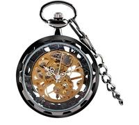 dvegGEE Reloj de Bolsillo Vintage mecánico de Cuerda Manual con Esqueleto, Reloj de Bolsillo Retro Negro.