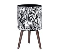 D'vine Dev 12 Inch Planter Pot with Stand, Mid-Century Tall Plant Pot with Legs for Indoor Plants, Large, White/Grey, 88-L-C-7