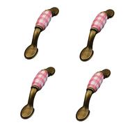 dvnFWKc botones de gabinete, Tiradores de cajón, paquete 4, con diseño rejilla pastoral pintada cerámica, for armario o puerta(Red grid)