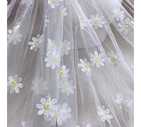 dvnFWKc Tulle Organza Fabric for DIY, Linda Flor de Margarita, Tela de Tul Bordada, Organza for Coser Vestidos, Disfraces, Vestidos de niña de Las Flores, Accesorios for Hacer Bolsos(White)