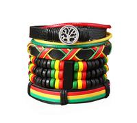 DVOFU 4 pulseras tejidas de cuero Rasta Bob Marley, pulseras de cuero trenzado hippie a cuadros, pulsera jamaicana ajustable para hombres y mujeres, joyería de moda