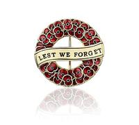 DVOFU Broche de corona de amapolas dorado con texto en inglés "Lest We Forget" con forma de flor para mujer, para el día del recuerdo, festival, unisex