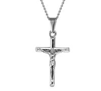 DVRK ® Crucifijo Colgante Hombre Plata con Base Acero Inoxidable 316L - Collar Cruz Hombre Resistente al Agua - Idea Regalo Chico, Cross Necklace 33 mm, Silver Crucifix, Necklace, Gift