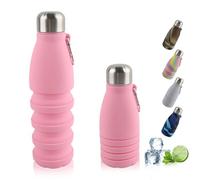 Dwafill Botella Plegable, 550ML Botella Plegable Silicona Aprueba Fugas y PortáTil, Libre Bisfenol, Botella Running, Adecuada para Camping, Desplazamientos, Botella Plegable Viaje (Rosa)