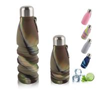 Dwafill Botella Plegable, 550ML Botella Plegable Silicona Aprueba Fugas y PortáTil, Libre Bisfenol, Botella Running, Adecuada para Camping, Desplazamientos, Botella Plegable Viaje (Verde camuflaje)