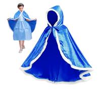 Dwafill Cape de Princesse Hiver Fille, Cape Costume Enfant Avec Capuche, Bleu Déguisement Princesse Cadeau pour Fête Anniversaire Halloween Carnaval Noël (S)