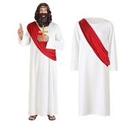 Dwafill Disfraz de Jesucristo Hombre, Túnica Blanca Bufanda y Collar con Cruz, Religiosos Disfraz Mesias Profeta Jesús Jesus de Nazaret, Fancy Dress Costume Adult Men Halloween Carnaval Cosplay