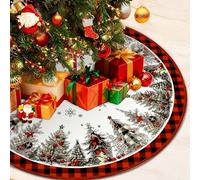 Dwafill Manta Redonda para Árbol de Navidad, 120 cm de Diámetro, Decoración de Interiores, Falda de Árbol de Navidad (Árboles Rojos)