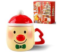 Dwafill Taza Navidad, 380ml Taza con Tapa, con Hermosa Caja de Regalo, Tazas NavideñAs de CeráMica 3d, Regalos Navidad, Apta para Leche, Café, Vino Tinto, Apta Para Todas las Estaciones (A)