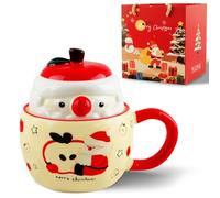 Dwafill Taza Navidad, 380ml Taza con Tapa, con Hermosa Caja de Regalo, Tazas NavideñAs de CeráMica 3d, Regalos Navidad, Apta para Leche, Café, Vino Tinto, Apta Para Todas las Estaciones (B)