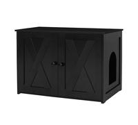 Dwanton Caja de arena para gatos, mueble oculto, entrada reversible que puede estar en el lado izquierdo o derecho, baño de madera para gatos interior, negro, 27.6 pulgadas