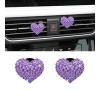 DWARFOO 2 clips de ventilación de coche, clips ambientadores, dijes de corazón de cristal brillante, clip de salida de aire acondicionado, accesorios de decoración interior del automóvil, clips