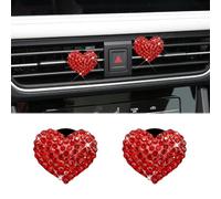 DWARFOO 2 clips de ventilación de coche, clips ambientadores, dijes de corazón de cristal brillante, clip de salida de aire acondicionado, accesorios de decoración interior del automóvil, clips