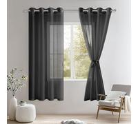 DWCN Cortinas blancas de gasa transparente con ojales, para dormitorio, habitación infantil, salón, juego de 2 unidades, negro, 160 x 140 cm (alto x ancho)