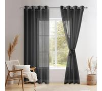 DWCN Juego de 2 cortinas blancas con ojales, transparentes, cortinas blancas de gasa transparente con ojales, cortinas transparentes con corbatas, negro, 240 x 140 cm (alto x ancho)
