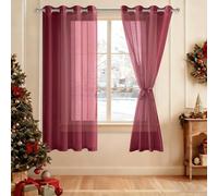 DWCN Juego de 2 Cortinas de Gasa Con Ojales, Transparentes Con Corbatas, Para Salón, Rojo Vino, 175 x 140 cm (Alto x Ancho)