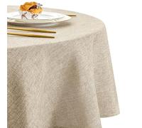 DWCN Mantel de Lino Beige Redondo de 160 cm, Antimanchas Mantel con Aspecto de Lino, Lavable, para Exteriores, Resistente a la Intemperie, para Comedor, jardín, Fiesta, Bodas, hogar, salón, balcón