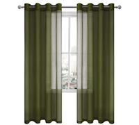 DWCN Olive Green Sheer Curtains for Living Room Bedroom Faux Linen Look Voile Drapes Grommet Top Window Curtain Panel 52 x 84 Inches Long, Set of 2 Panels