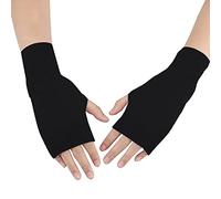 DWE Guantes de cachemira sin dedos, guantes térmicos de invierno para mujer, guantes térmicos con agujero para el pulgar, calentadores de muñeca, guantes de para niñas y mujeres, Negro, Talla única