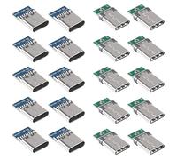 DWEII 20 conectores USB 3.1 tipo C de 24 pines macho hembra adaptador de receptáculo a cable de soldadura y cable de 24 pines compatible con placa PCB