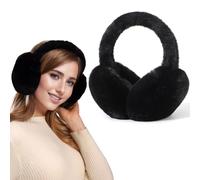 Dwenarry Orejeras de invierno para mujer, cálidas orejeras de piel sintética, plegables, 2 unidades, Orejeras negras, talla única