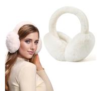 Dwenarry Orejeras de invierno para mujer, cálidas orejeras de piel sintética, plegables, 2 unidades, Orejeras blancas, talla única