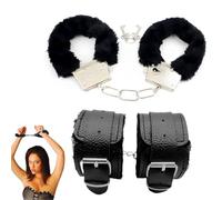 DWFEYOI 2PCS Esposas Bondage, Esposas de Metal con 2 Llaves Esposas de Mano de Peluche Accesorios para Disfraces de Policía Suministros Juguetes para Fiesta Niños (Negro)