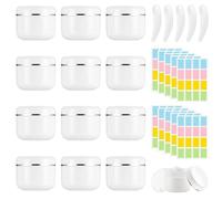 Dwitkul 12 Piezas Tarros de Plástico 50ml Contenedores Cosmético de Viaje Botes Pequeños Envases Vacíos de Crema con Espátula y Etiqueta para Loción, Gel, Pasta, Perlas (Blanco)