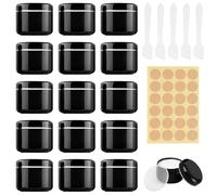 Dwitkul 15 Piezas Tarros de Plástico 50ml Contenedores Cosmético de Viaje Botes Pequeños Envases Vacíos de Crema con Espátula y Etiqueta para Loción, Gel, Pasta, Perlas (Negro)