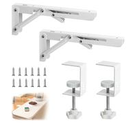 Dwitkul 2 Piezas Soporte de Extensión de Escritorio Soporte Bandeja de Extensión de la Bandeja Plegable para Teclado con Pinza en C Ajustable para Escritorios y Mesa de Oficina Bricolaje (Blanco)