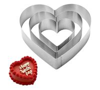 Dwitkul 3 Piezas Anillos Tartas Corazon Acero Inoxidable 10/15/20 cm de Diámetro, 4.5 cm de Alto Moldes Reposteria Profesionales para Mousse Postres Tartas Capas y Galletas Decoracion