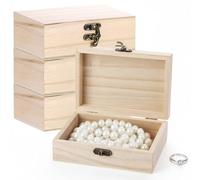 Dwitkul 4 pcs Caja de madera con tapa 15 x 10 x 5 cm Caja de madera pequeña, cajas de recuerdos para bricolaje, decoración y almacenamiento