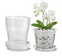 Dwitkul 5 Piezas Macetas para Orquídeas, Macetero Transpirable de 14 CM con Agujeros de Drenaje y Platillo Incluido, para Phalaenopsis, Macetas de Orquídeas de Interior, Jardín o Terraza