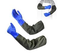 Dwitkul Guantes Estanque Largos 70cm de PVC de Goma Guantes de Trabajo de Seguridad Guantes Impermeables Resistentes a Ácidos y Álcalis para Limpieza Jardinería Acuario para Hombres Mujeres (Azul)