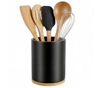 Dwitkul Organizador de Utensilios Giratorio de 360 °,Soporte Utensilios Cocina de Bambú Negro, Utensil Holder for Kitchen Counter para Encimera de Cocina.(18.5×15.5×15.5 cm)
