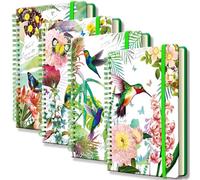 DWIYITTN Cuadernos A5, Pack de 4 Libreta A5 Anillas, 80 hojas/160 Páginas Bonitos Cuaderno Espiral Tapa dura Bloc de Notas Escuela Oficina Escritura, Flores Colibríes Mariposas