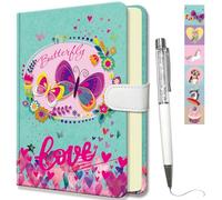 DWIYITTN Diario Secreto Niña, Cuaderno Tapa Dura 192 Páginas Linea Libretas Bonitas con Bolígrafo, Bloc de Notas Notebook Infantil para Viaje o Escuela, Regalos Para Niñas, 19 x 13,5cm - Mariposa