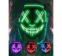 DWTECH Máscara de Halloween LED Disfraz de Halloween LED Glow Scary Light Up Purge Máscaras para Festival Fiesta Carnaval Disfraz de Navidad Cosplay brilla en la oscurida (verde)