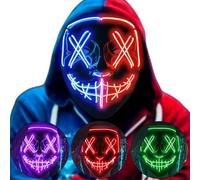 DWTECH Máscara de Halloween LED Disfraz de Halloween LED Glow Scary Light Up Purge Máscaras para Festival Fiesta Carnaval Disfraz de Navidad Cosplay brilla en la oscurida (Azul+Rojo)