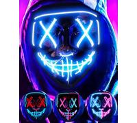 DWTECH - Máscara de miedo de alambre con luz LED, para mascarada Cosplay, máscara facial para niños, hombres, mujeres, fiesta de Halloween (Azul)