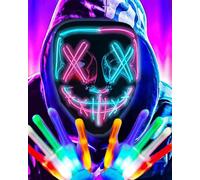 DWTECH Máscara LED de Halloween con guantes luminosos, juego de Halloween, máscara de purga LED, disfraz para mascarada, cosplay, máscara facial iluminada para niños, hombres, mujeres