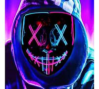 DWTECH Máscara LED de Halloween - Luz LED Miedo de Alambre EL para Mascarada Cosplay - Luz Facial para Niños, Hombres, Mujeres - Fiesta de Halloween (Azul Hielo y Rosa A)