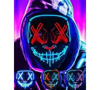DWTECH Máscara LED de Halloween - Máscara de luz LED de alambre EL para mascarada Cosplay, luz máscara facial para niños, hombres, mujeres, fiesta de Halloween (Azul Y Rojo A)