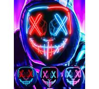 DWTECH Máscara LED de Halloween - Máscara de luz LED Máscara de miedo de alambre EL para mascarada Cosplay luz máscara facial para niños, hombres, mujeres, fiesta de Halloween (Azul Y Rojo B)