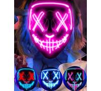DWTECH Máscara LED de Halloween - Máscara de luz LED Máscara de miedo de alambre EL para mascarada Cosplay luz máscara facial para niños, hombres, mujeres, fiesta de Halloween (Rosa)