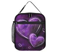 DWTJKMS - Bolsa de almuerzo aislada con corazones morados, a prueba de fugas, para hombres y mujeres, con asa, reutilizable, con aislamiento, para oficina, trabajo, picnic