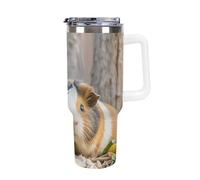 DWTJKMS Bonito vaso de acero inoxidable de GuineaPig de 40 onzas, a prueba de fugas, de gran capacidad, con pajilla de asa, doble pared, aislado al vacío, reutilizable, mantiene el frío o el calor