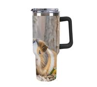DWTJKMS - Bonito vaso de acero inoxidable GuineaPig de 40 onzas, a prueba de fugas, gran capacidad, con asa, popote de doble pared, con aislamiento al aspiradora, reutilizable, mantiene el frío o
