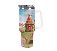 DWTJKMS Candy Land - Vaso de acero inoxidable de 40 onzas, a prueba de fugas, de gran capacidad, con pajilla de asa, doble pared, aislado al vacío, reutilizable, mantiene el frío o el calor, estilo